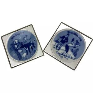 Vintage 70s Porsgrund Norway 1976 Mothers & Fathers Day Decorative Plates